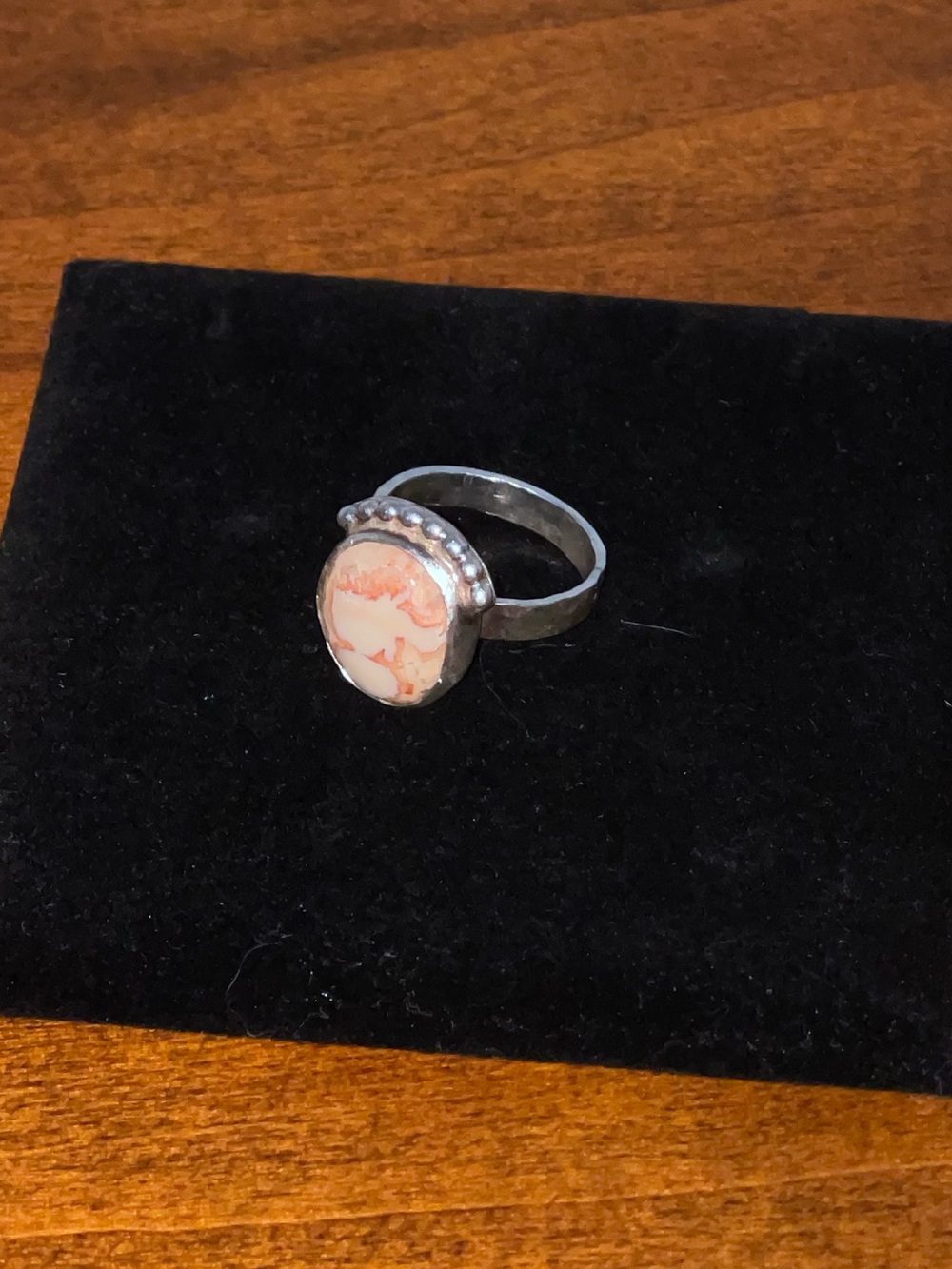 Sterling Silver Pink and White Opal Round Ring